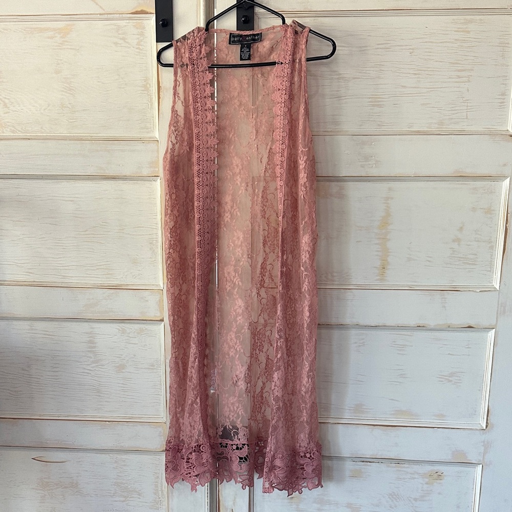Polly & Esther Pink Lace Open Front Overlay